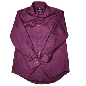 Kenneth Cole AWEARNESS Mens Dress Shirt 16 32/33 Slim Fit Plum Burgundy Non-Iron